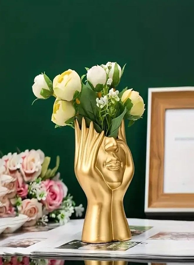 VRB Dec مزهرية VRB Dec قطعة واحدة لتزيين المنزل، غرفة المعيشة، المكتب، غرفة النوم، طاولة الوسط، وعاء زهور غير قابل للكسر ذو مظهر سيراميكي للزينة (المزهرية فقط، بدون زهور) الحجم - 15 سم (تصميم الوجه 2 - ذهبي) - Image 1